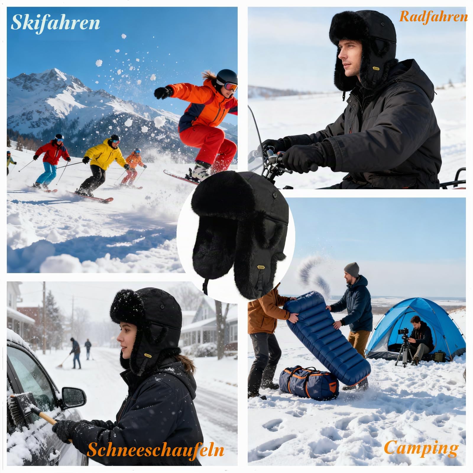 HEYANN Uschanka Trapper Russische Hütte Kunstpelz Cap Earflap Winter Bomber Hut Wintermütze Unisex Fliegermütze Fellmütze Erwachsenen für Herren