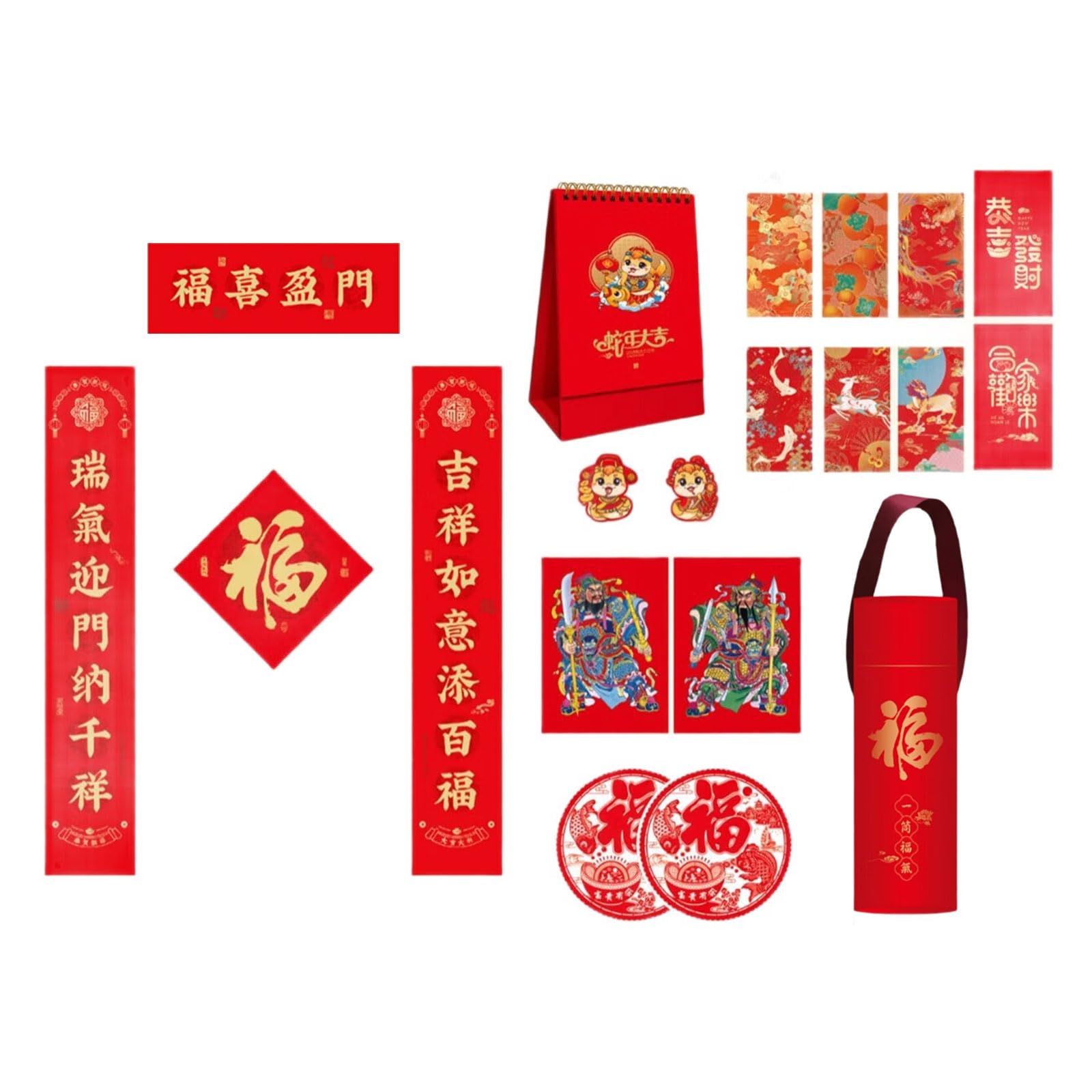 Tsophreniq 2025 Snake Year Using Flocking Couplets Set Tube and Calendar Stylish Spring Couplets with Decal Luck Snake Year Home Decors