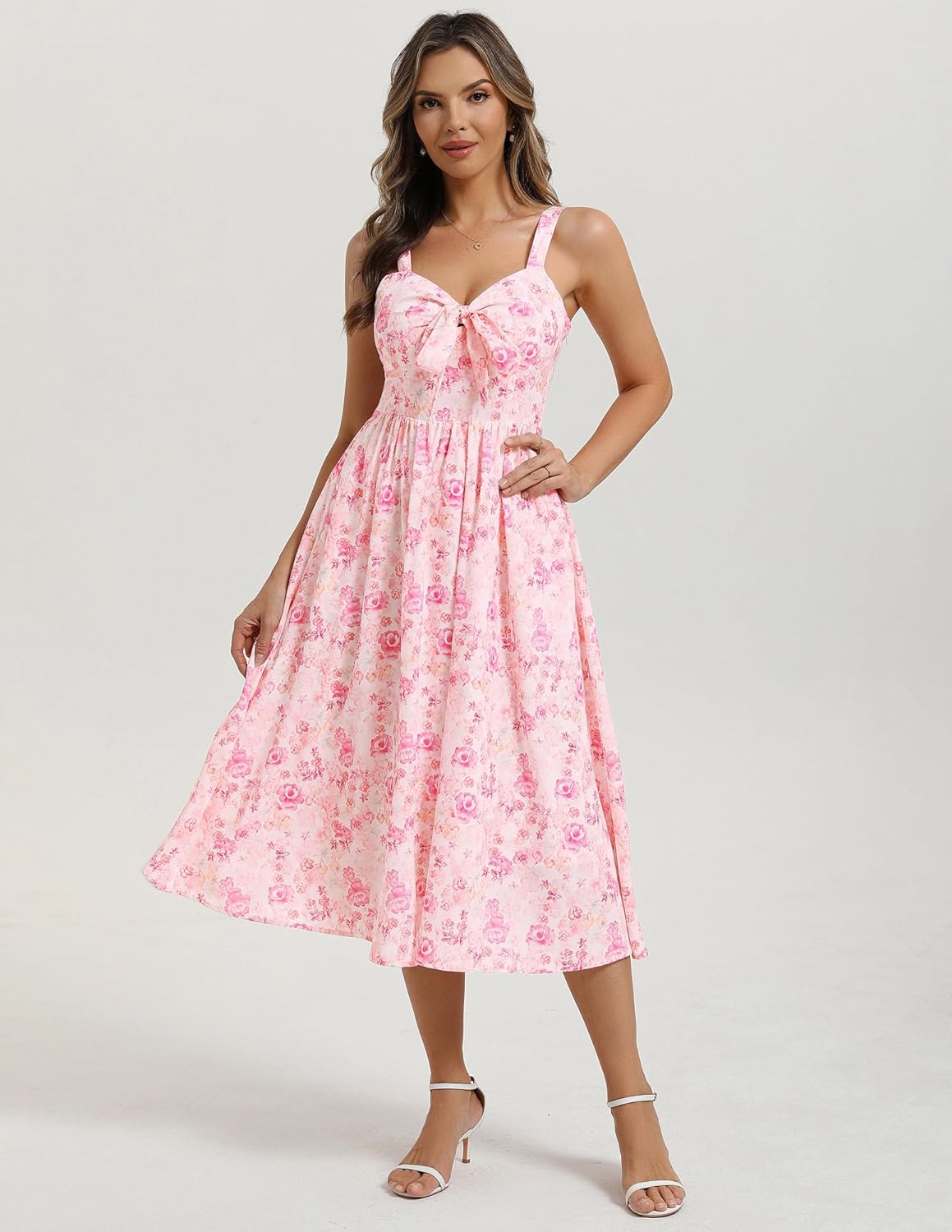 Belle Poque Summer Dresses for Women 2026 Tie Front Dress Beach Wedding Guest Dress Floral Sundress with Pockets - Image 4