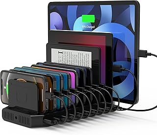 Charging Station for Multiple Devices, Unitek 120W 10 Port USB Charging Station Dock & Organizer with 2 Type C Power Delivery, Multi Device Charging Station for Phones, Tablets, and Other Electronics