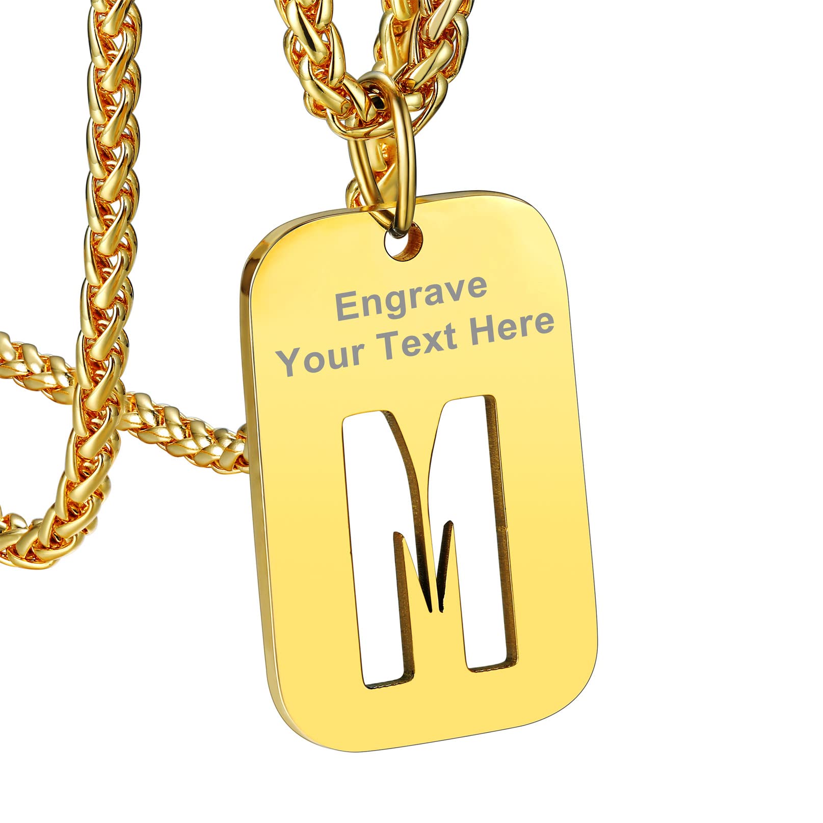 Bandmax Chapas Militares Letras Iniciales de Nombre A-Z Colgante Dog Tag con Cadena Espiga 55cm + 5cm Largo Acero Inoxidable Tres Colores