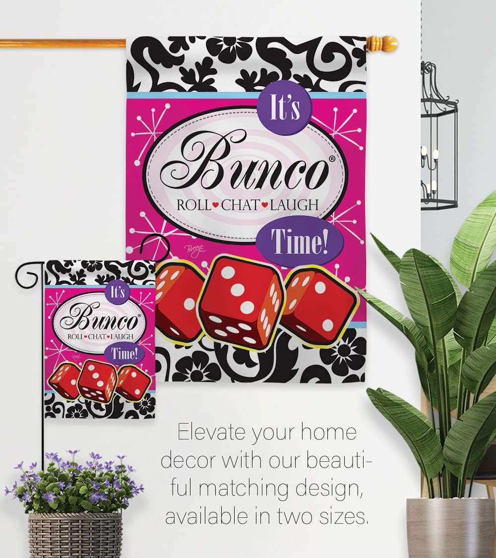 Breeze Decor It's Bunco Time! Garden Flag - Set with Stand Interests Games Night Dice Poker Bingo Hobbies Leisure Activity - House Decoration Banner Small Yard Gift Double-Sided Made in USA 13 X 18.5