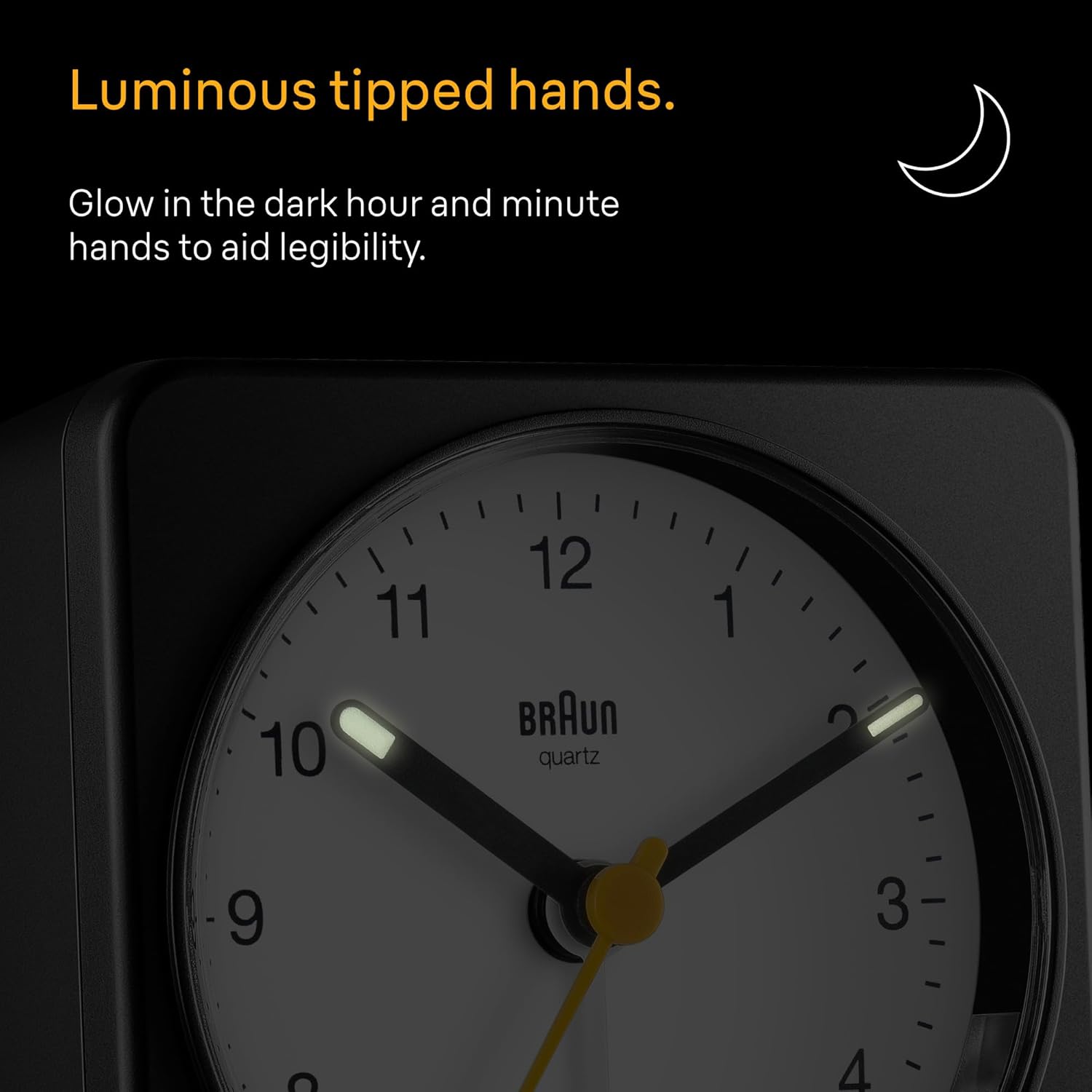 Braun Classic Analogue Alarm Clock with Snooze and Light, Quiet Quartz Sweeping Movement, Crescendo Beep Alarm in Black and White, Model BC03BW.