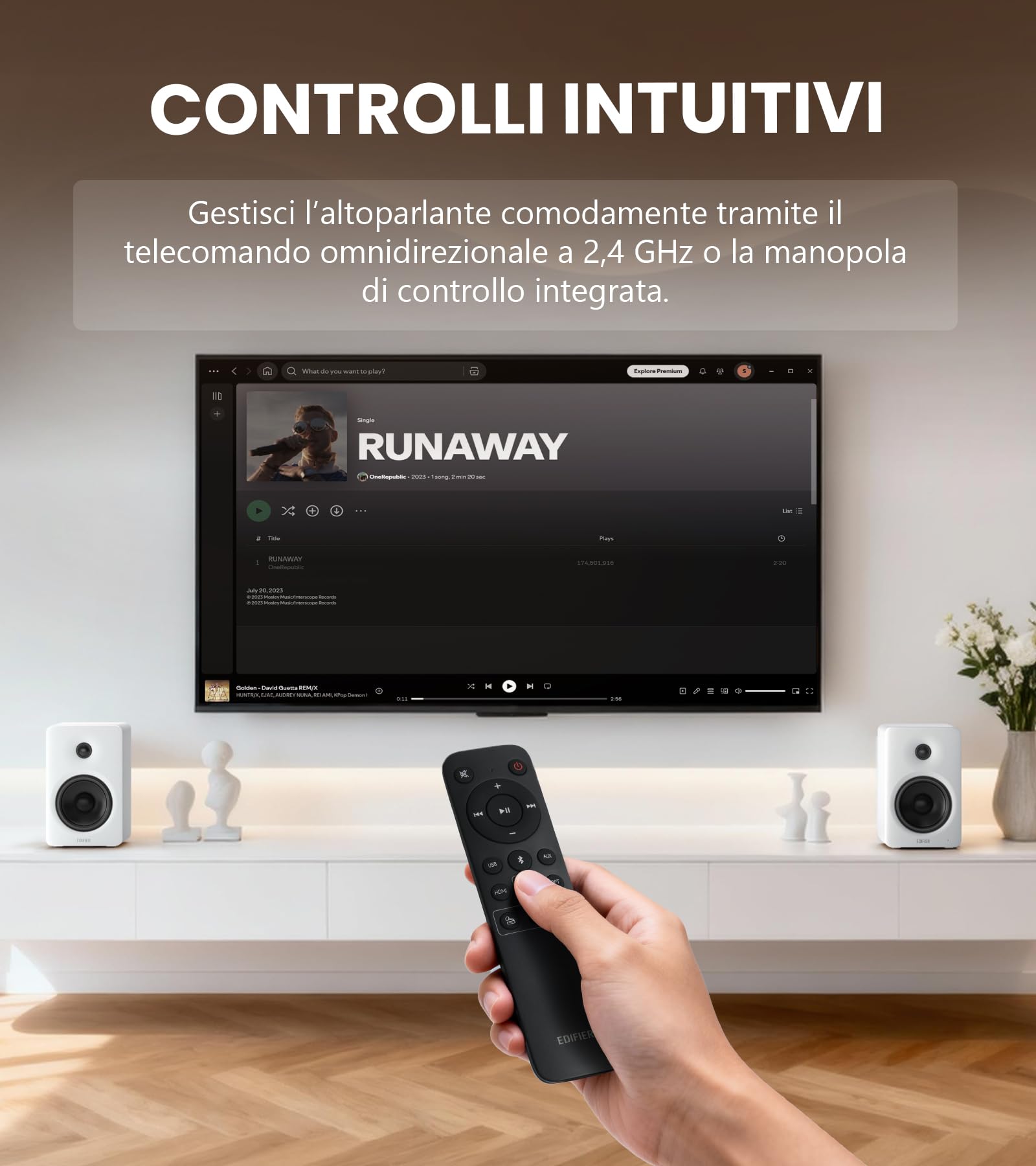 Edifier M90 Diffusori da Scaffale, Scrivania 100 W RMS, Audio Alta Risoluzione, LDAC, Bluetooth 6.0, Ingressi HDMI eARC/ottico/USB-C/AUX con Uscita SUB OUT, Telecomando per TV/PC, Bianco