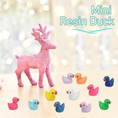 Miniatura 5 de Rachan 130 piezas de mini patos de resina a granel para paisajes en miniatura, jardín, acuario, accesorios en maceta, juego de broma para el hogar