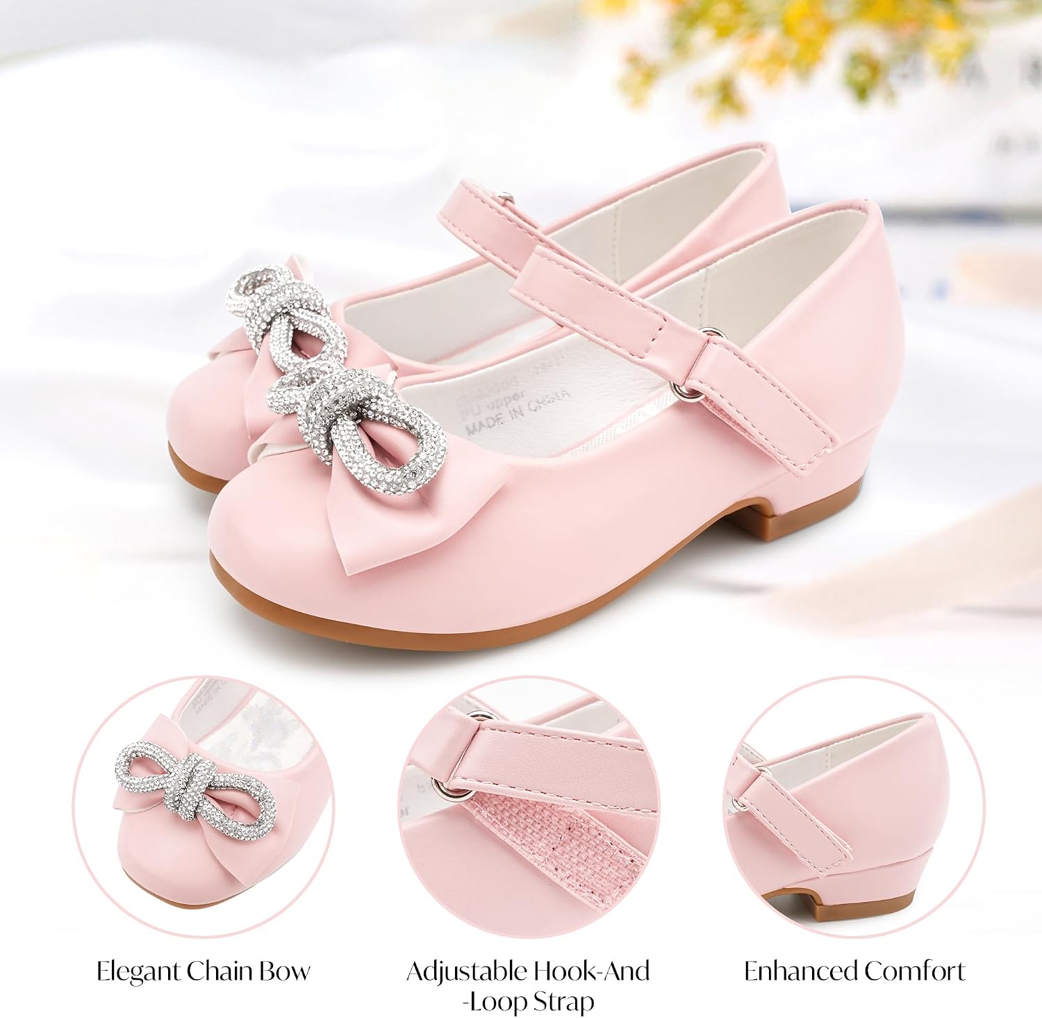 Stelle Dress Shoes for Girls Rhinestone Bow Low Heels for Party