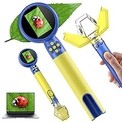 2 in 1 Kids Microscope with Bug Catcher,HD 500X Digital Microscope for Kids with 2" Screen,Photo and Video,STEM Educational Science Kit Learning Toys for Age 3-12 Girls & Boys Birthday Gifts (Blue)
