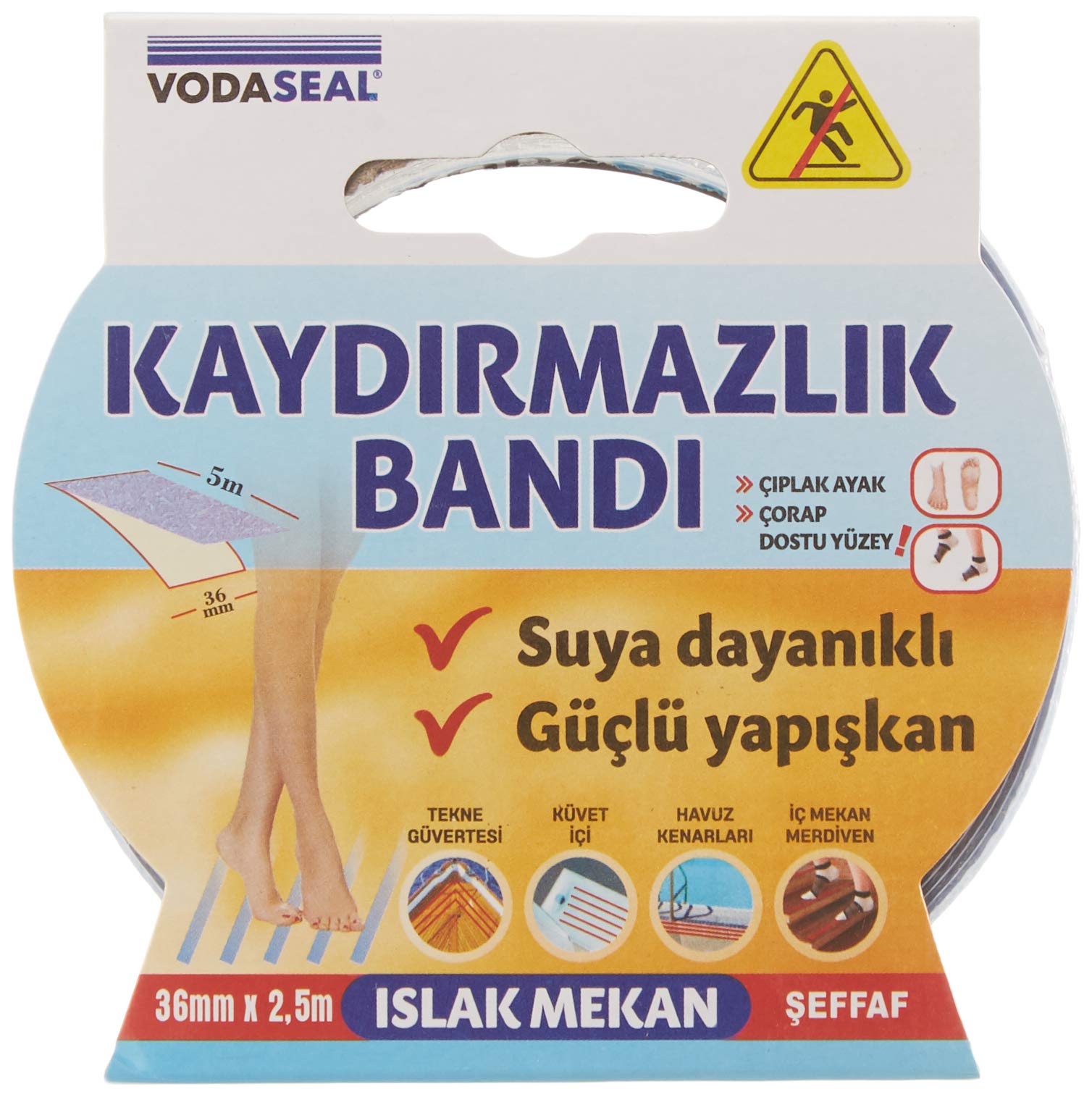 Vodaseal Islak Mekan Kaydırmazlık Bandı, 36mmx2.5, Şeffaf