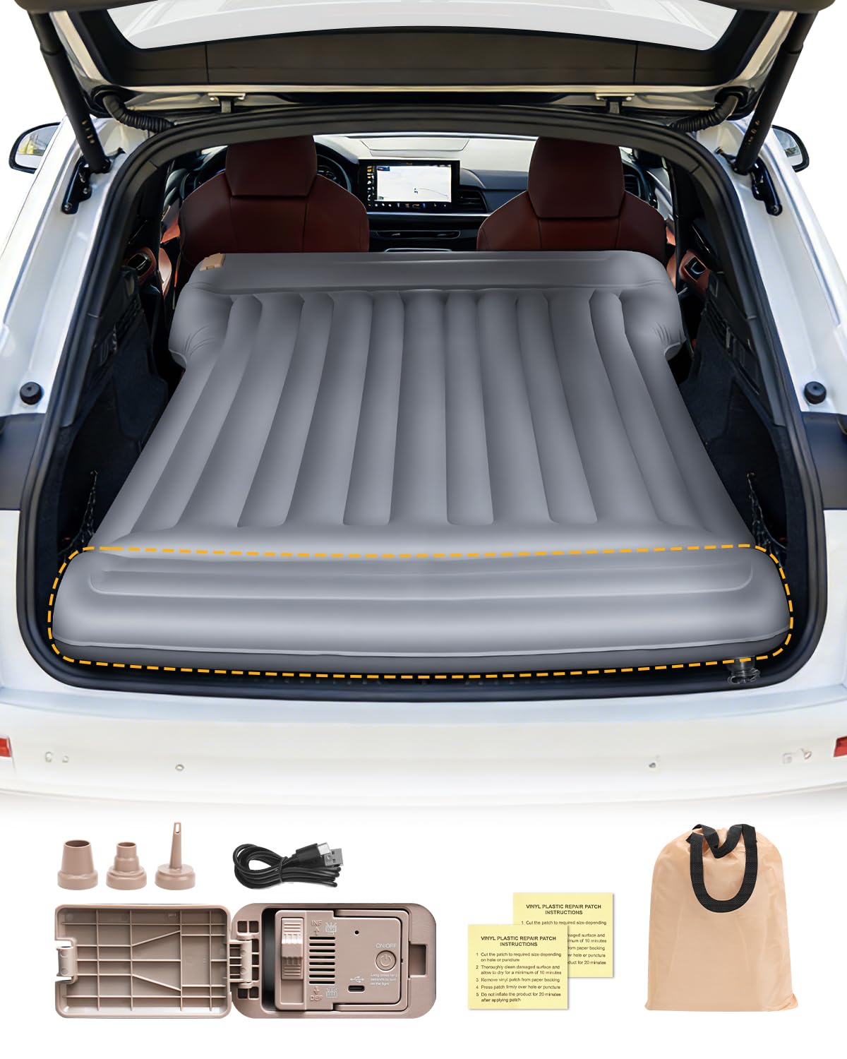 Lit Gonflable SUV Matelas Gonflable Voiture Matelas de Voiture pour Dormir Conception Divisée Portable avec Oreiller intégré Et Pompe sans Fil Pongee de Polyester pour Camping Voyage