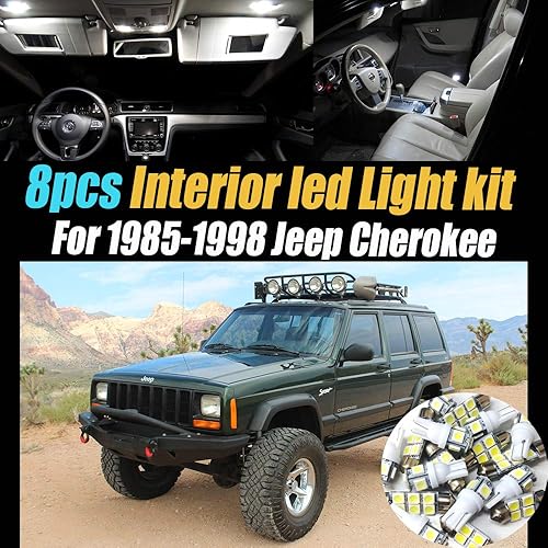 Paquete de 8 bombillas LED para interior de automóvil, color blanco superblanco, 6000 K, compatible con Jeep Cherokee 1985-1998