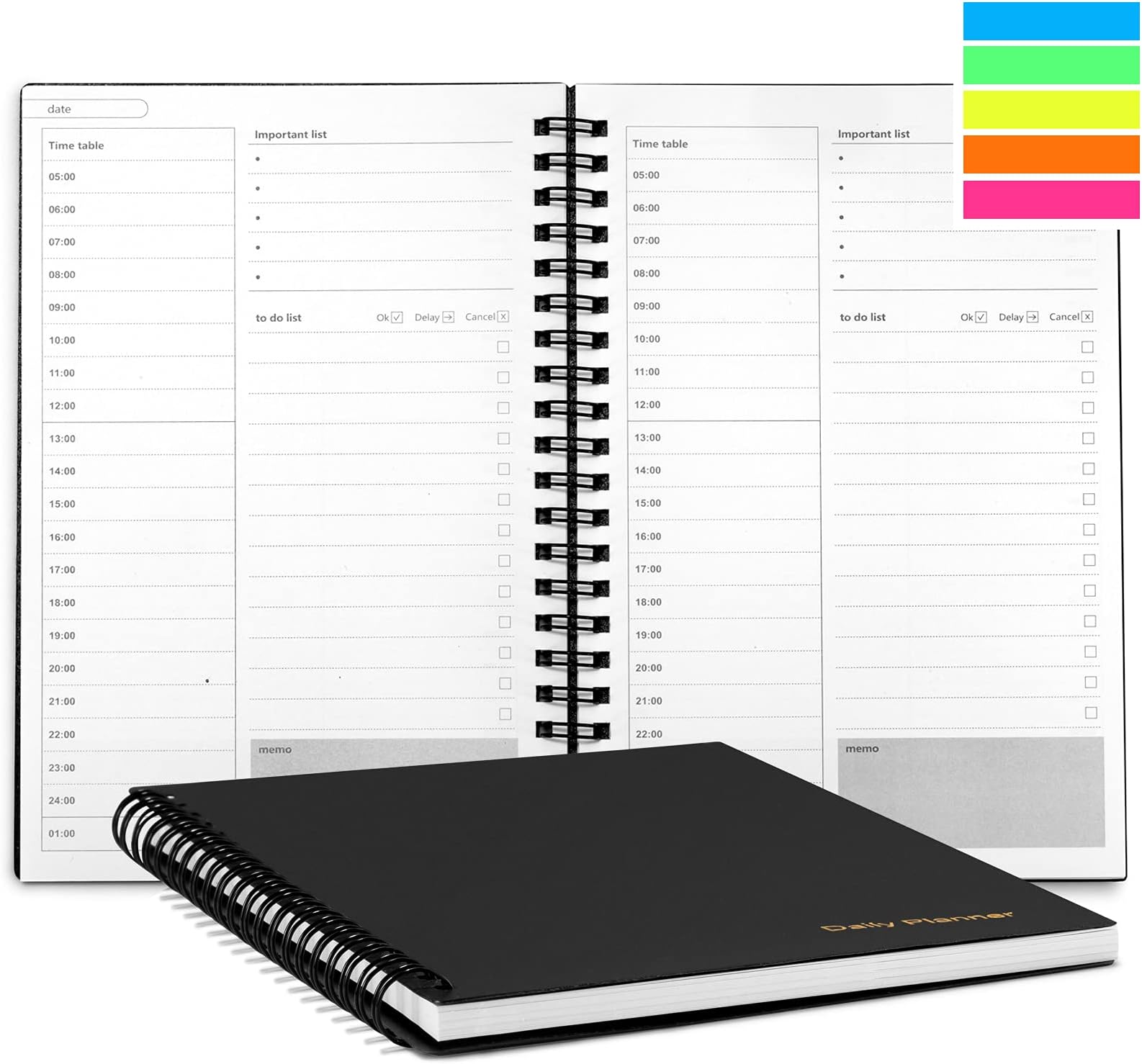 Daily Planner, Undated Hourly Planner,To Do List Notebook, Time Management Manual and Planner, 150 Pages (5.2"x7.5", Black)