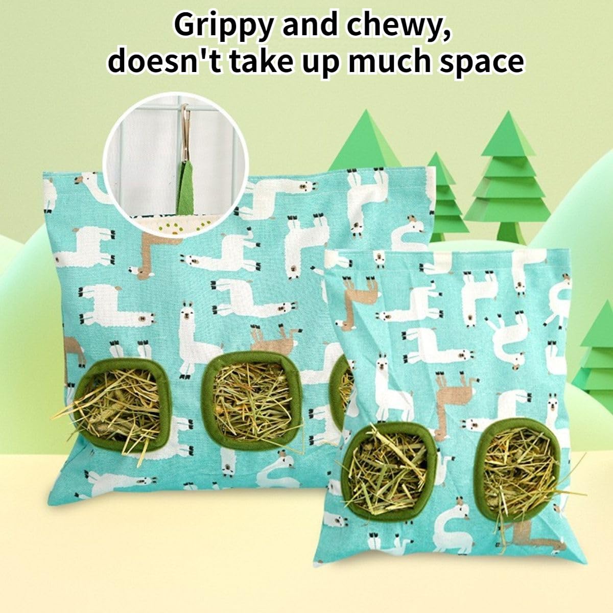 Rabbit Hay Feeder, Bunny Hay Bag for Rabbits,Rabbit Feeder Fabric Bag Feeder Storage Bag,Large Capacity Cotton Canvas Fabric Hanging Hay Feeder Bag for Small Animal,Hay Guinea Pig (White,M) - image 4