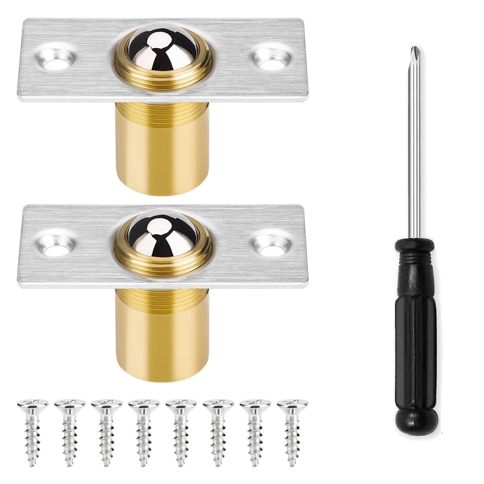 Cjkoonsa Silver 2Pcs Door Ball Catch With Screws,Ball Door Catches For Internal Doors,Cabinet Door Ball Lock With Screwdriver For Cupboard Closet Top,Pantry Door Latch Invisible Cupboard Closure