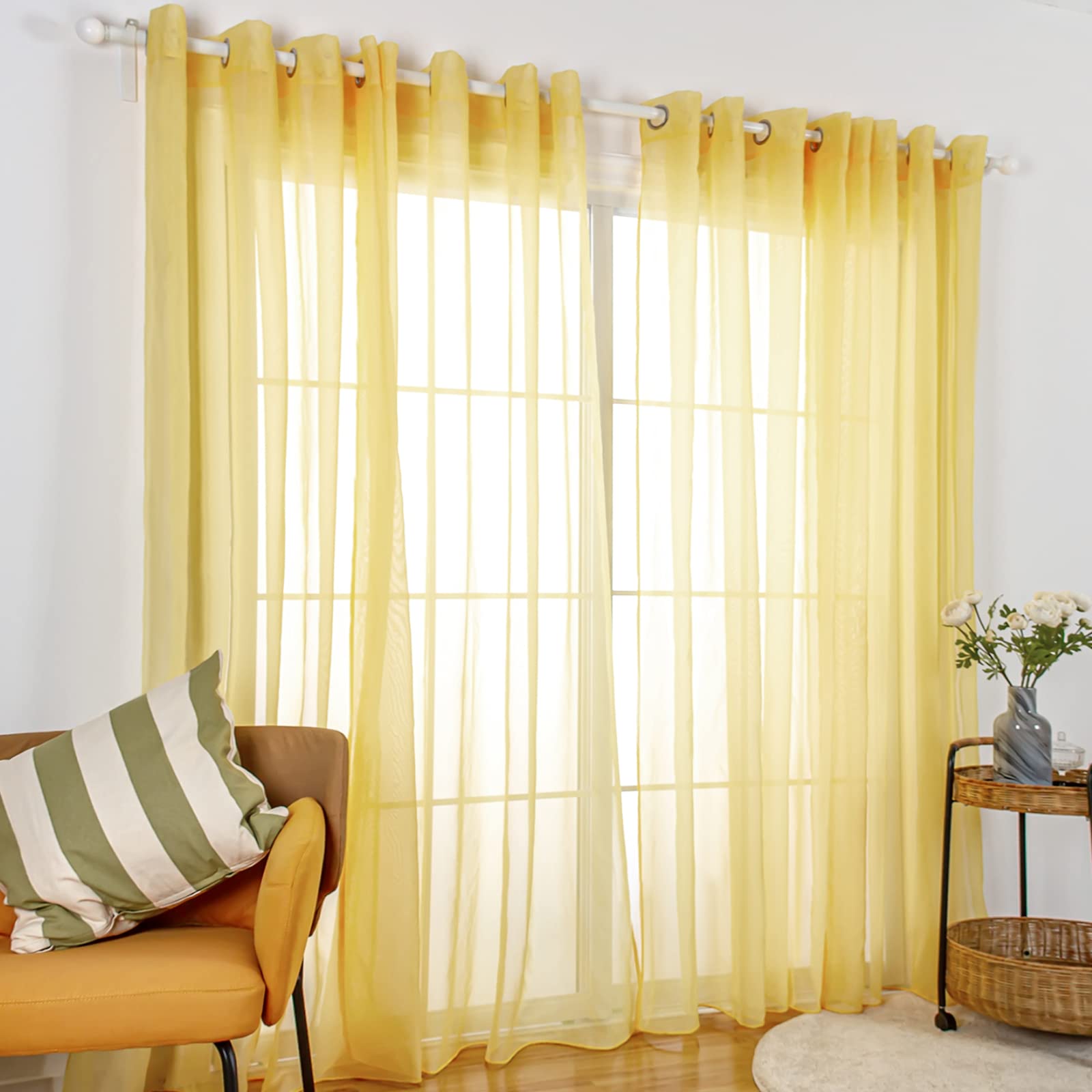 SIMPVALE - Tende a 2 Pannelli in Voile Trasparente con Occhielli, per finestre, Balcone, Soggiorno, Larghezza 140 cm/Altezza 270 cm, Giallo