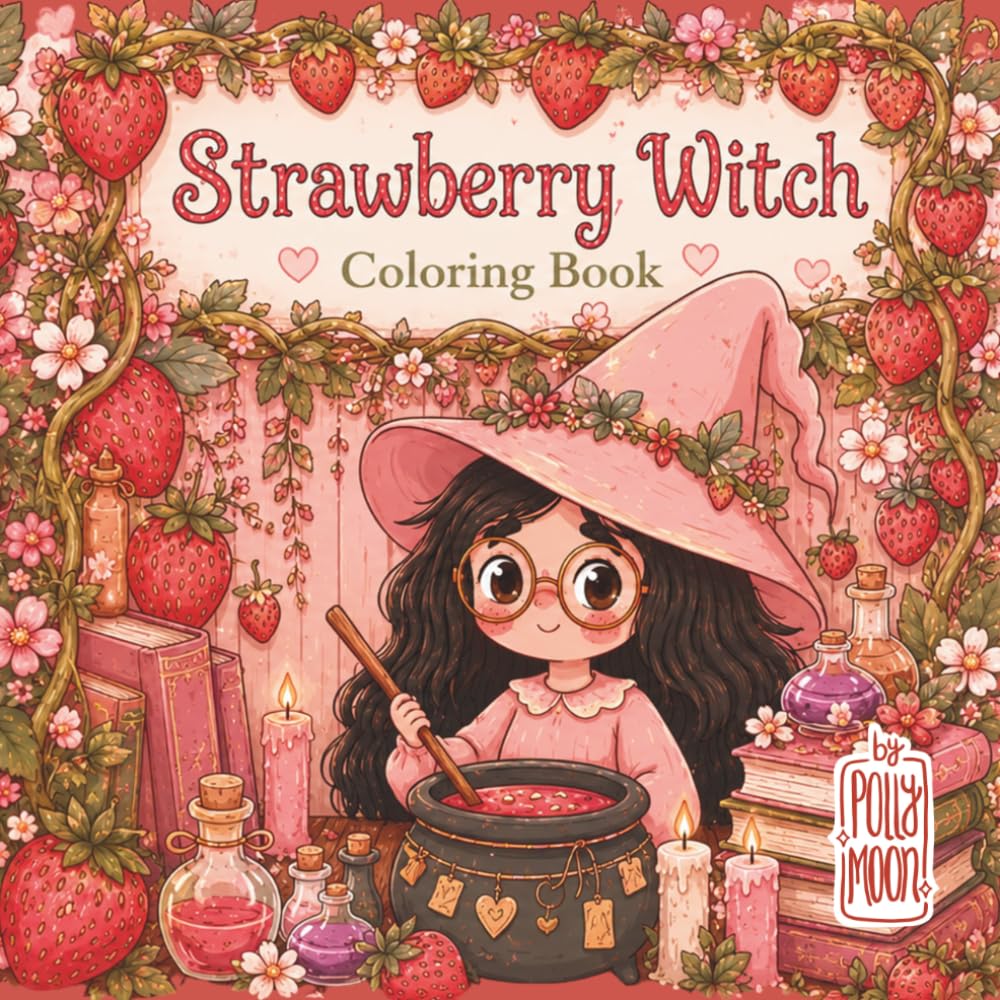 Strawberry Witch: A Cozy Cottagecore and Witchcore Coloring Book for Adults and Teens (Coloring Books By Polly Moon)