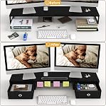 Mexin Dual Monitor Stand Riser with 2 Drawers, 39 Inch Extra Long Wood Desk Organizer, Desktop Riser for Laptop, Printer, Computer, TV, Perfect for Home Office, Black