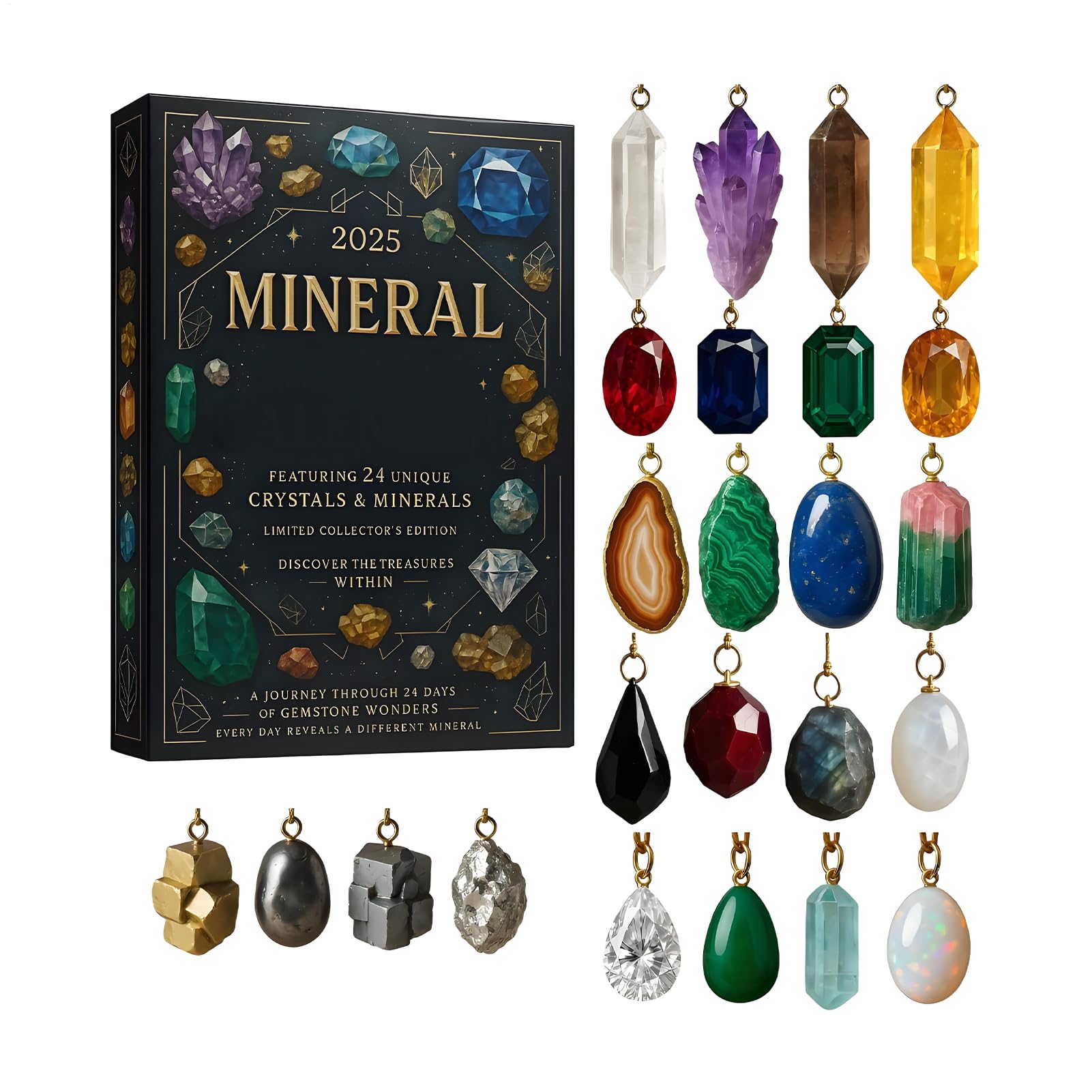 Calendario de Cuenta Atrás para Navidad 2025 24 Días Accesorios Planos | Calendario De Adviento Con Tema Mineral Para Navidad Para Familia Amigos Niños Adultos Árbol Repisa