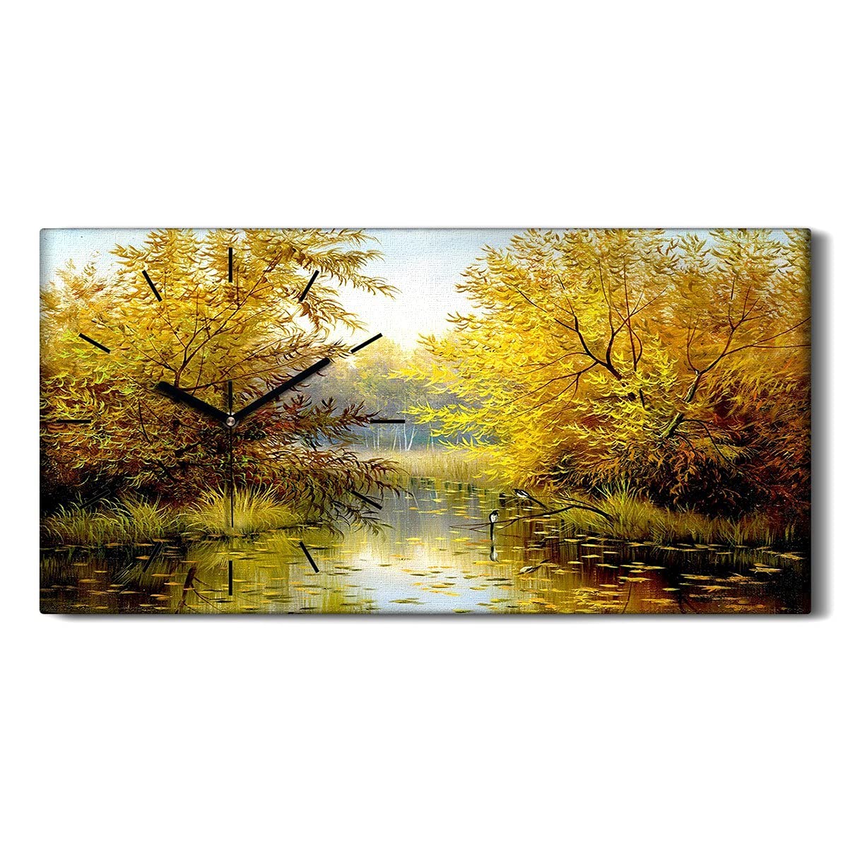 Horloge sur Toile 60x30cm Art Moderne Salon Tableau Paysage Forêt Lac