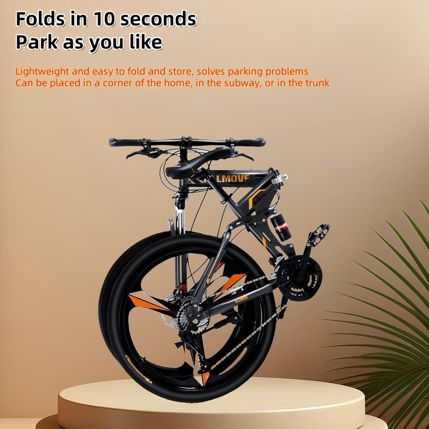 Bicicleta Plegable Montaña 24 Velocidades para Adultos, Altura Ajustable, Neumáticos Gruesos, Antideslizantes Y Resistentes Al Desgaste. A,24in