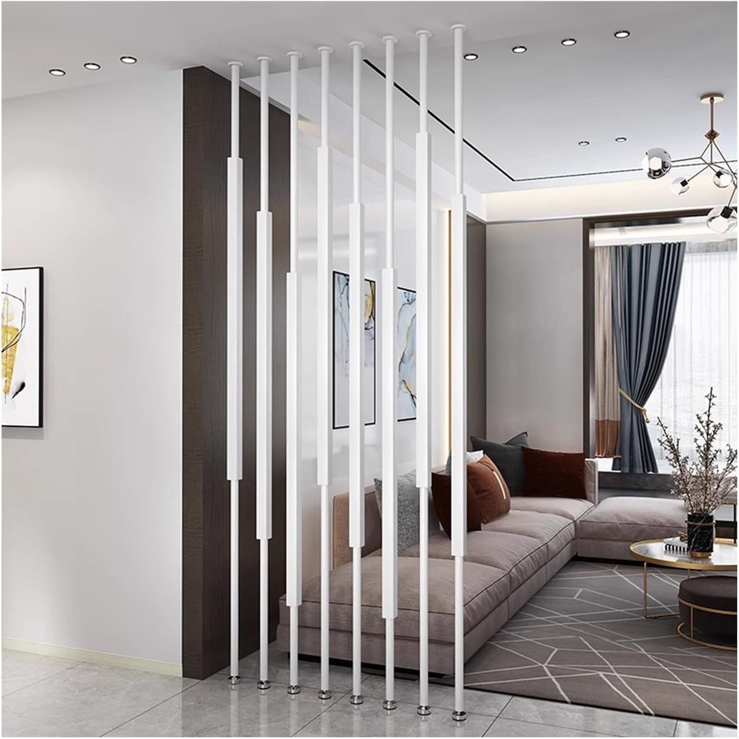 Floor to Ceiling Wall Post Partitions Screens， Adjustable Foot Room Divider Post, Multicolor, 200-240cm, 8 pcs(White,205cm/80.7in/6.72ft)
