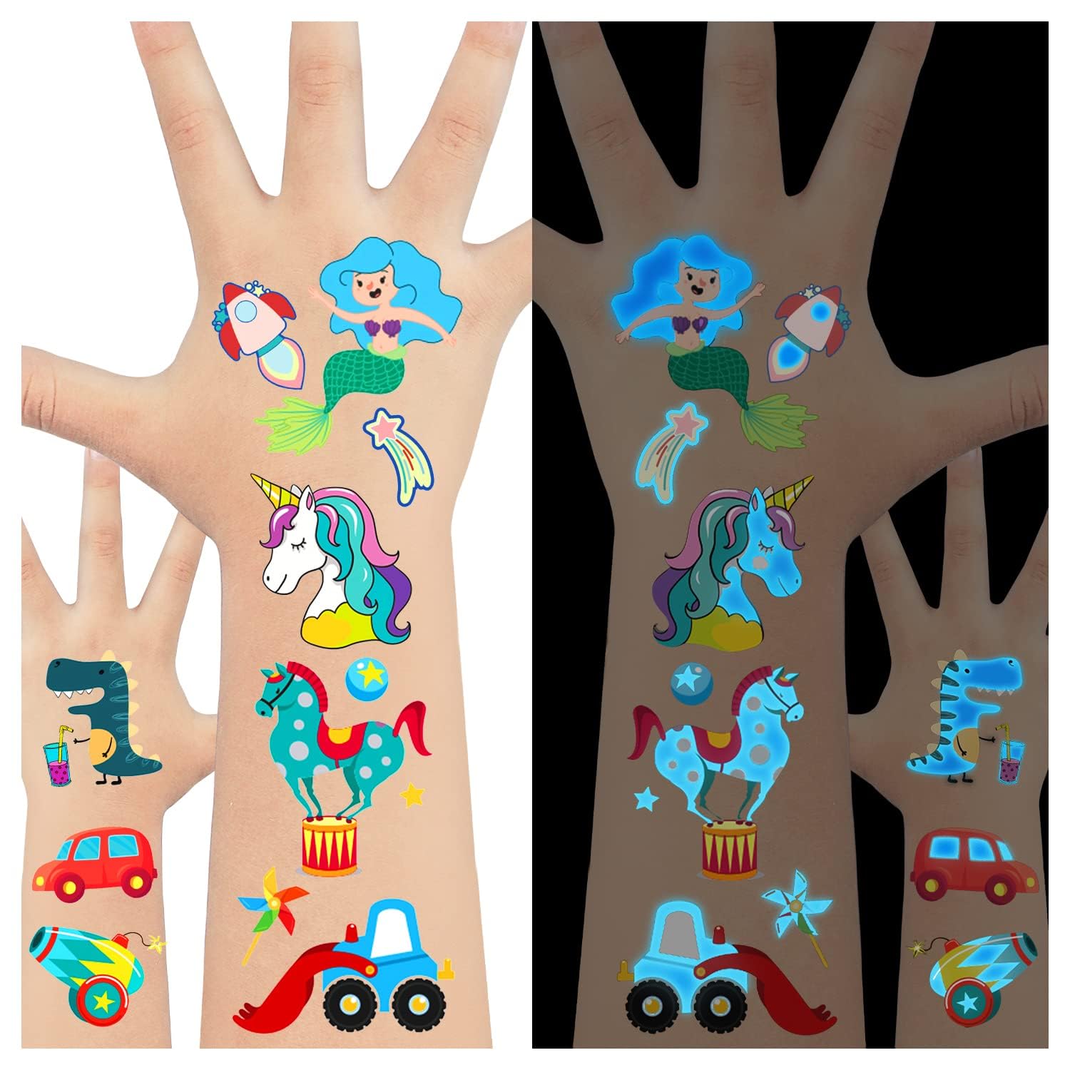 20 Leucht-Tattoos Für Kinder - Temporäre Aufkleber Die Im Dunkeln Glowen