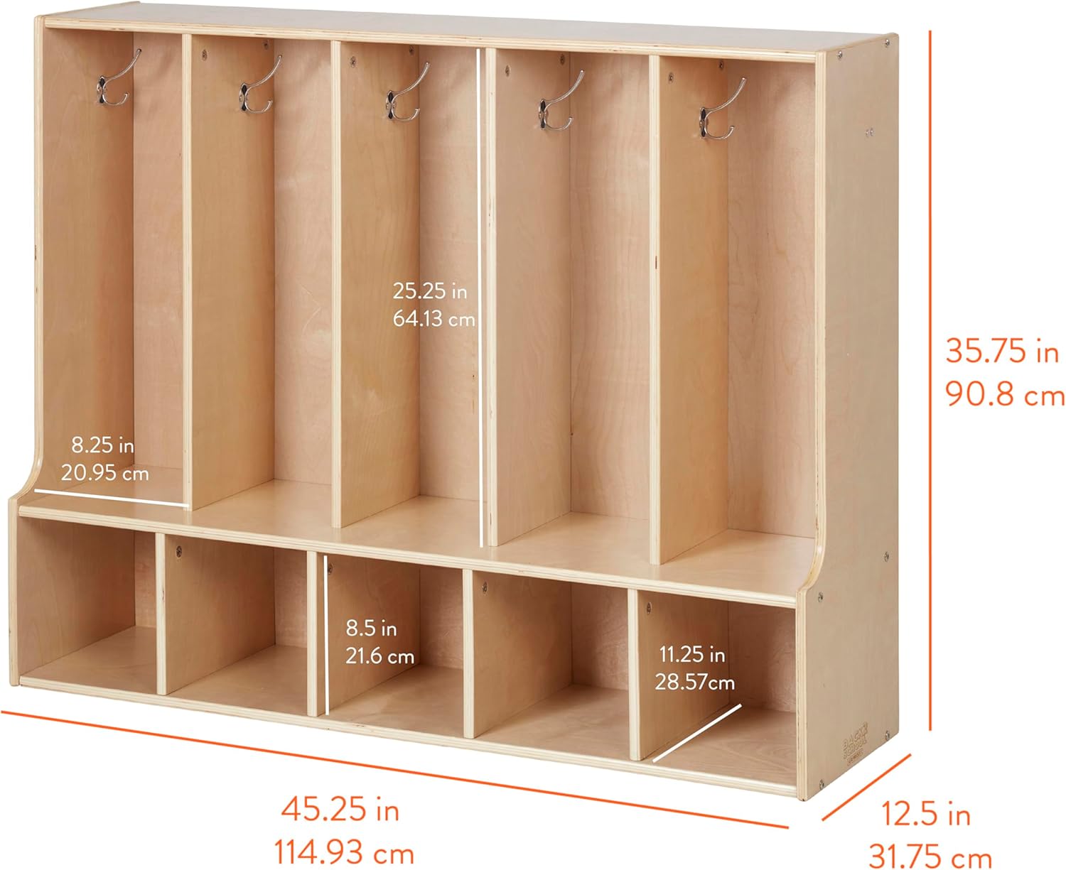 Sleekline 5-Section Toddler Coat Locker with Bench, Kids Furniture, Natural