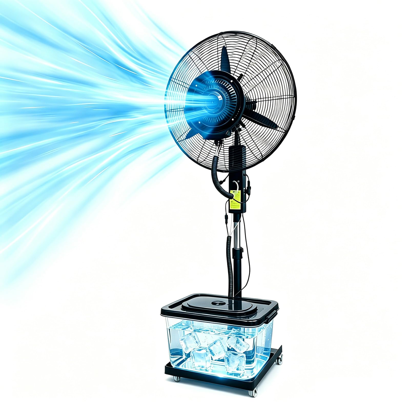 Ventilador de Agua Industrial con Ruedas, Gran Ventilador Nebulizador 40L, Ventilador de Tambor de Metal con 3 Velocidades, Altura Ajustable para Garajes, Fábricas y Oficinas