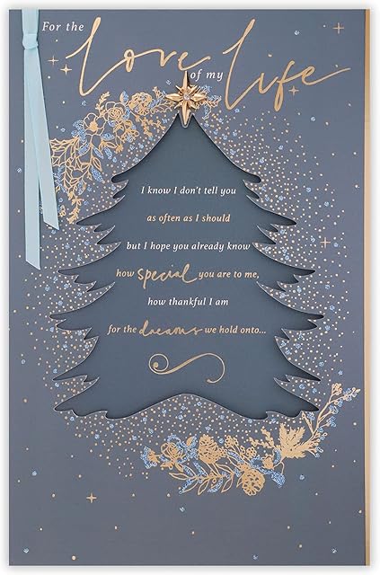 Clintons: Love of My Life, Christmas Tree Christmas Card, Christmas Card for the Love of My Life, Xmas Card Love of Life, Love of my Life Christmas Card Single, Multi-Colour, 171 x 260, 1169512