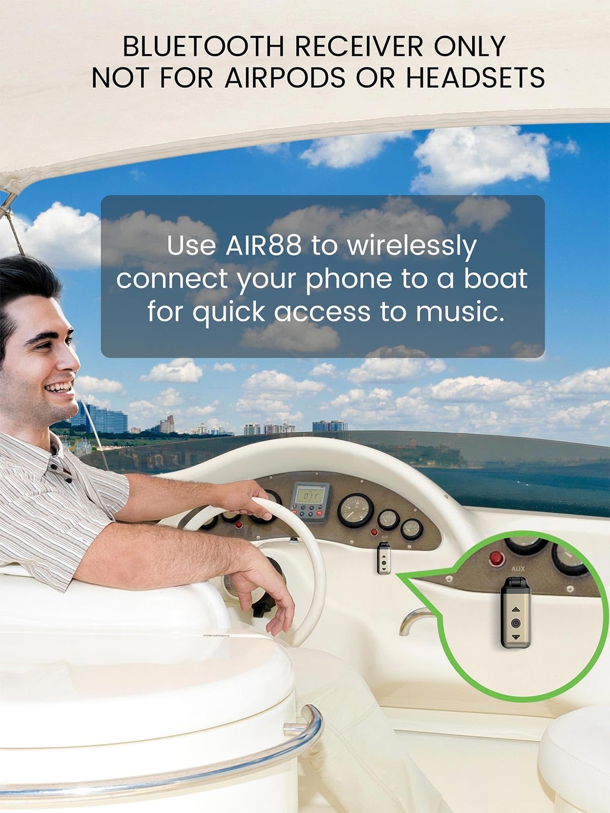 HVMLAK Air88 - Adattatore Bluetooth 5.4 AUX per autoradio da casa, con jack girevole da 3,5 mm, ricevitore Bluetooth con alloggiamento in metallo, chiamate in vivavoce, controllo della traccia del