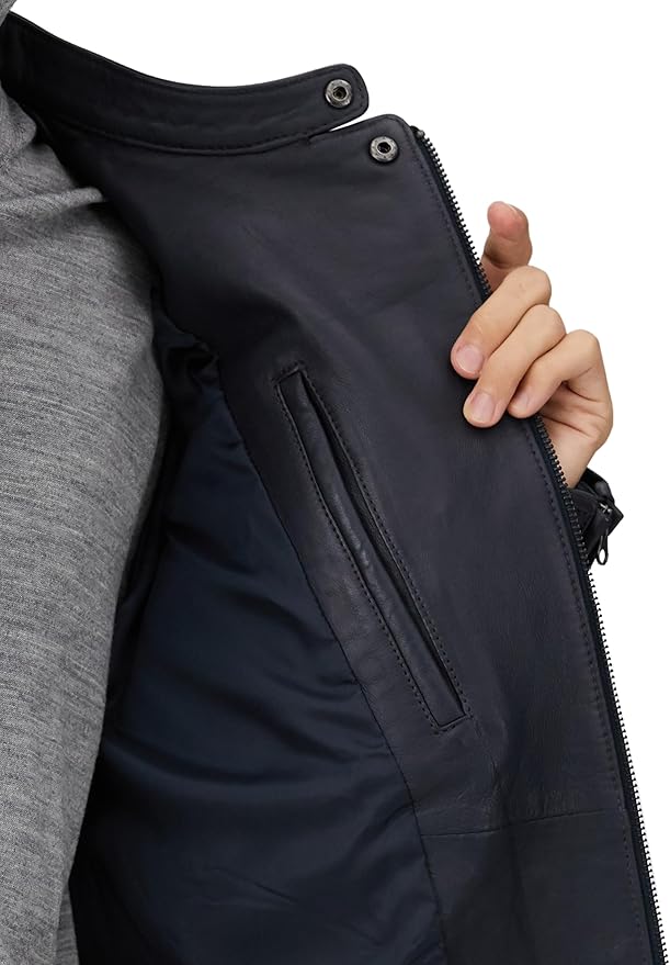 定価7万 ランバンオンブルー ライダースジャケット　38 M ラムレザー　黒 美品】ランバンオンブルー ラムレザー ノーカラージャケット