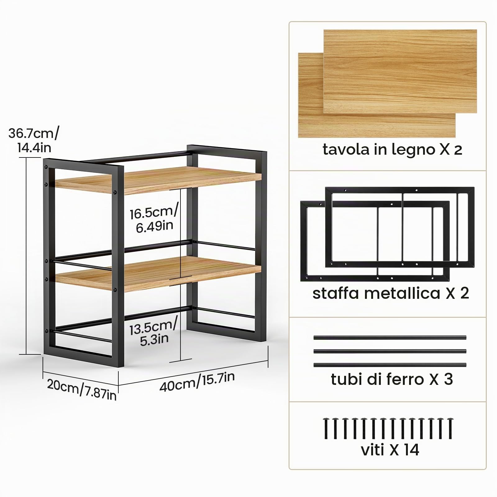 THYGIFTREE Organizzatore per Scrivania con Scaffale in Legno Robusto, Mini Libreria da Scrivania Scaffale Doppio Ripiano con Design Reversibile per Soggiorno, Studio e Ufficio (Nero)