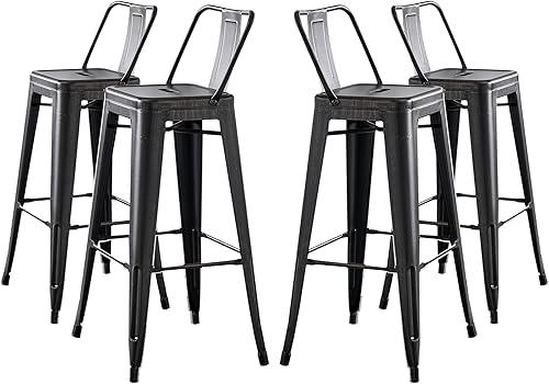 Miniatura 12 de AC Pacific Juego de 2 taburetes de bar de metal sin respaldo de 24 pulgadas, estilo rústico campestre, construcción ligera y resistente, fácil