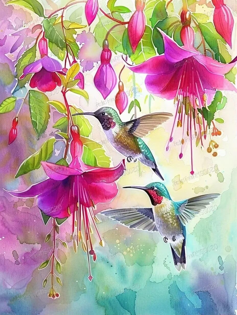 RMSGOZO 5D Floral Hummingbird Diamond Art Kits, Chic Crystal Full