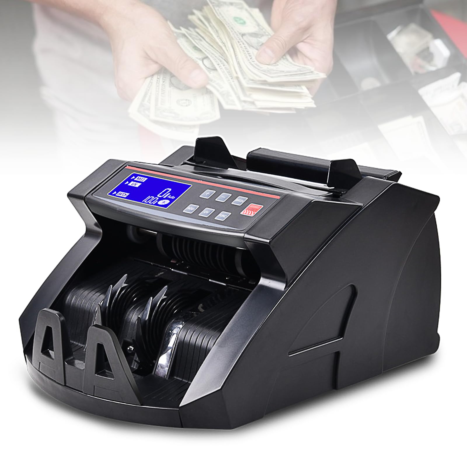 Detector LED de billetes falsos para USD/EUR/JPY/HKD, doble detección UV/Mg, máquina contadora de efectivo para empresas comerciales multinacionales