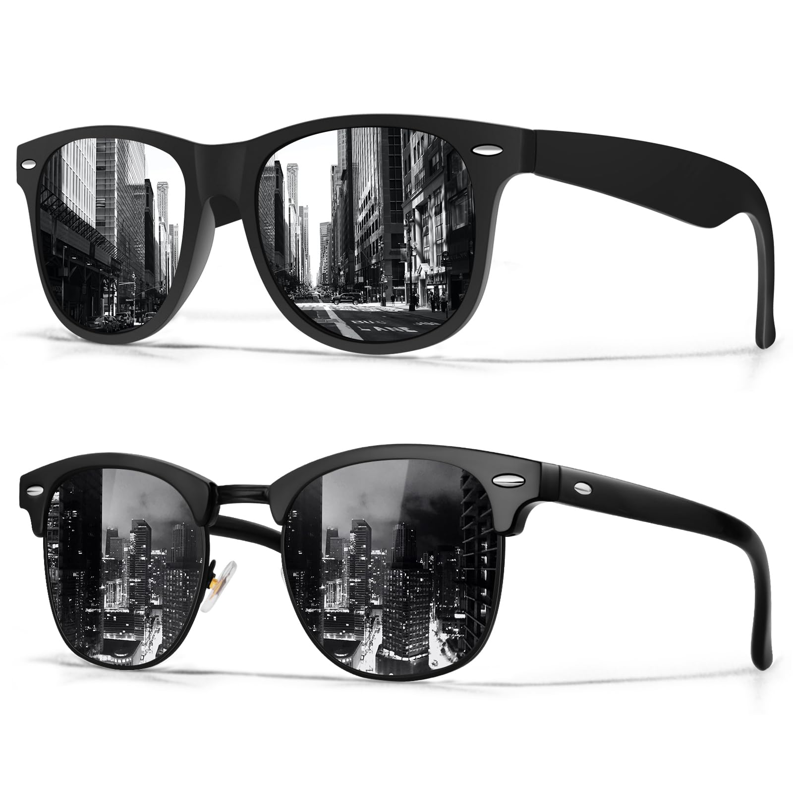 Classic Polarized Sunglasses for Men and Women Retro Style Semi Rimless Frame Sun Glasses 100% UV Protection Goggles