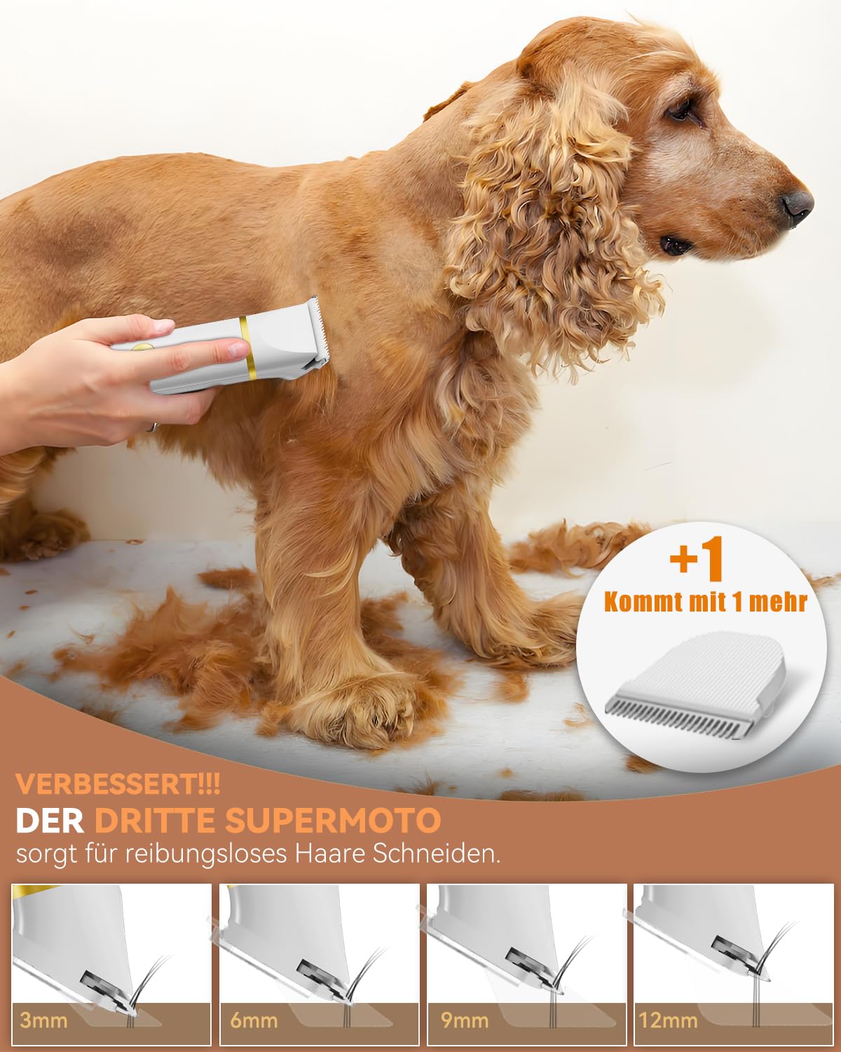 Unibono Pet Grooming Clipper Kit for Dog & Cat- Quiet Rechargeable 7000RPM Motor, Detachable Cutting Heads, IPX7 Waterproof, White - Image 4