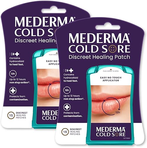 Mederma Discreto parche curativo para el herpes labial, paquete doble para proteger y ocultar el herpes labial (30 parches)