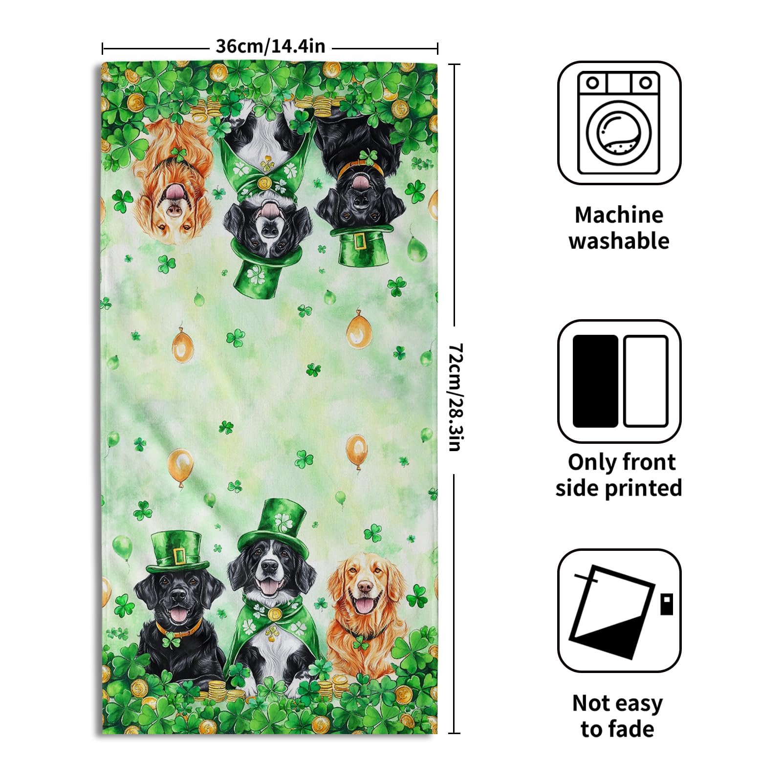 St Patrick's Day Dogs Hand Towel Set of 2 Lucky Clover Shamrocks Decorative Hand Towels for Bathroom Irish Green Kitchen Dish Towel St Patrick's Soft Absorbent Face Fingertip Towels for Guest Gym Spa