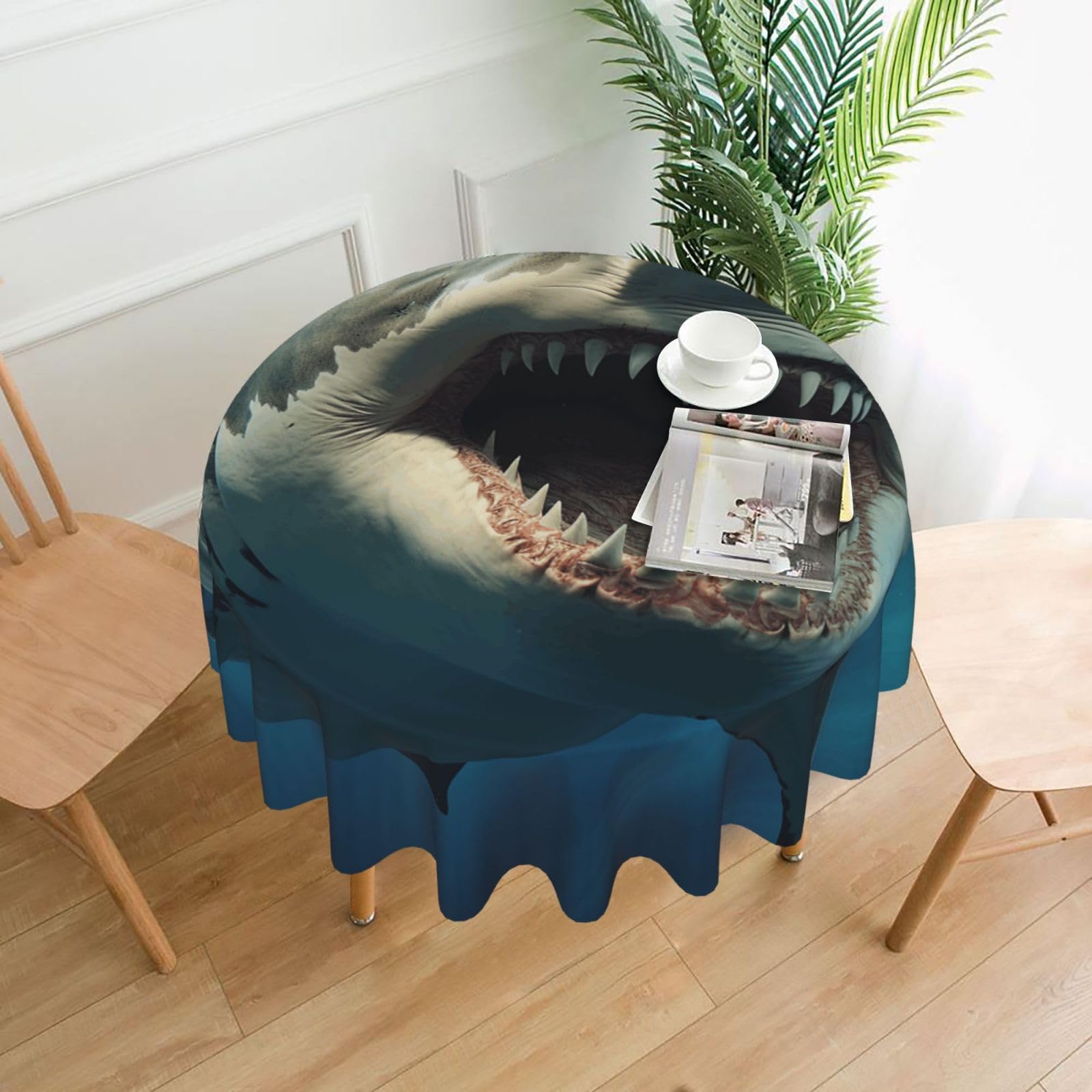 FodPand Shark Mouth Tablecloths for Round Tables 60 Inch - Reusable Washable Dining Table Clothes - Stain and Wrinkle Resistant Decorative Fabric Table Cover for Wedding Party