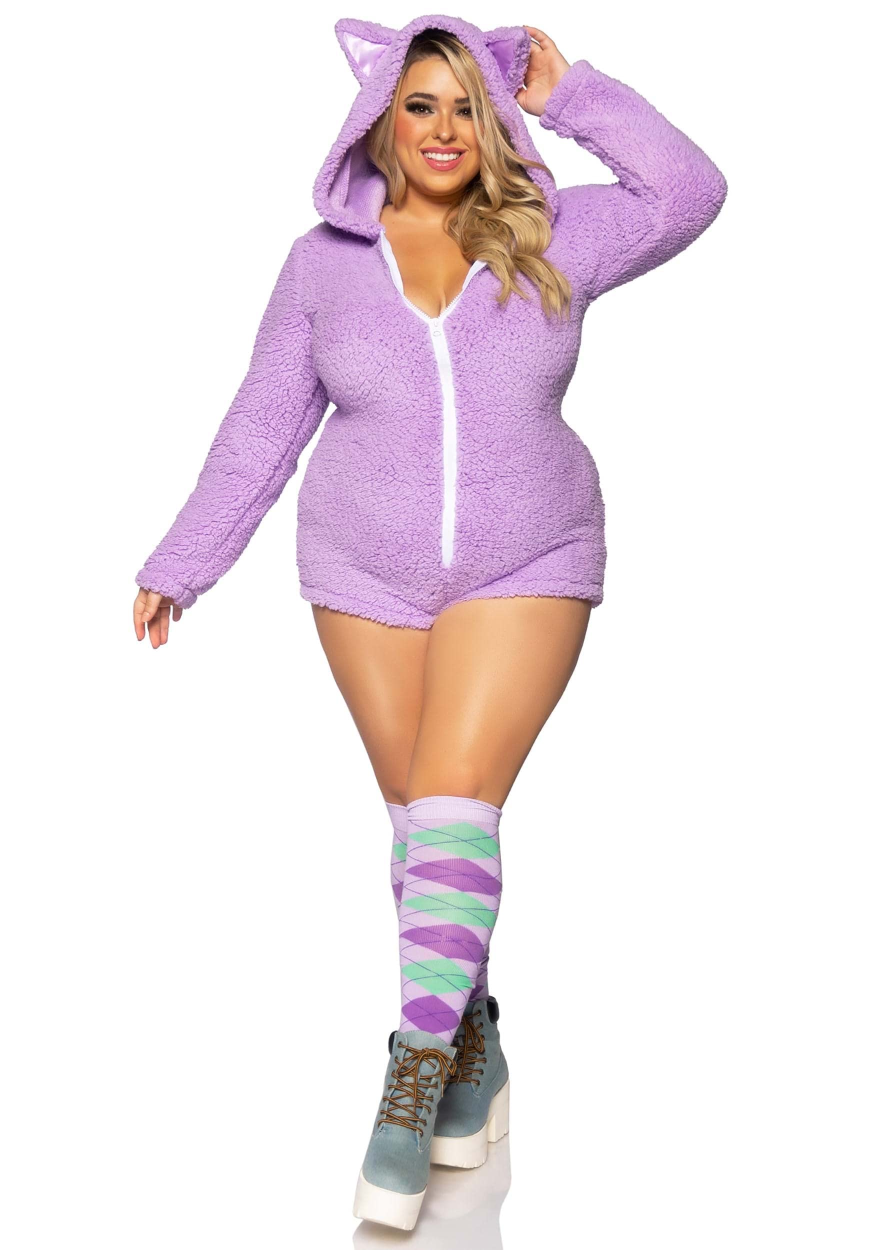 LEG AVENUE Cuddle Kitty Romper + Damen Kostüm, 1X-2X (Lavendel)