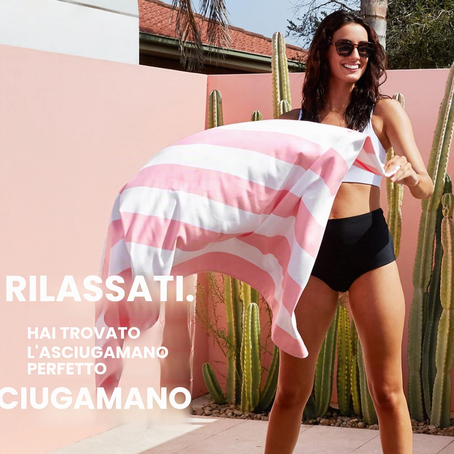 Dock & Bay Telo Mare - Asciugatura Rapida, Senza Sabbia - Compatto, Leggero - Materiali Riciclati al 100% - Include Custodia - Cabana Light - Malibu Pink, Double Extra Large (180x200cm, 70x78)