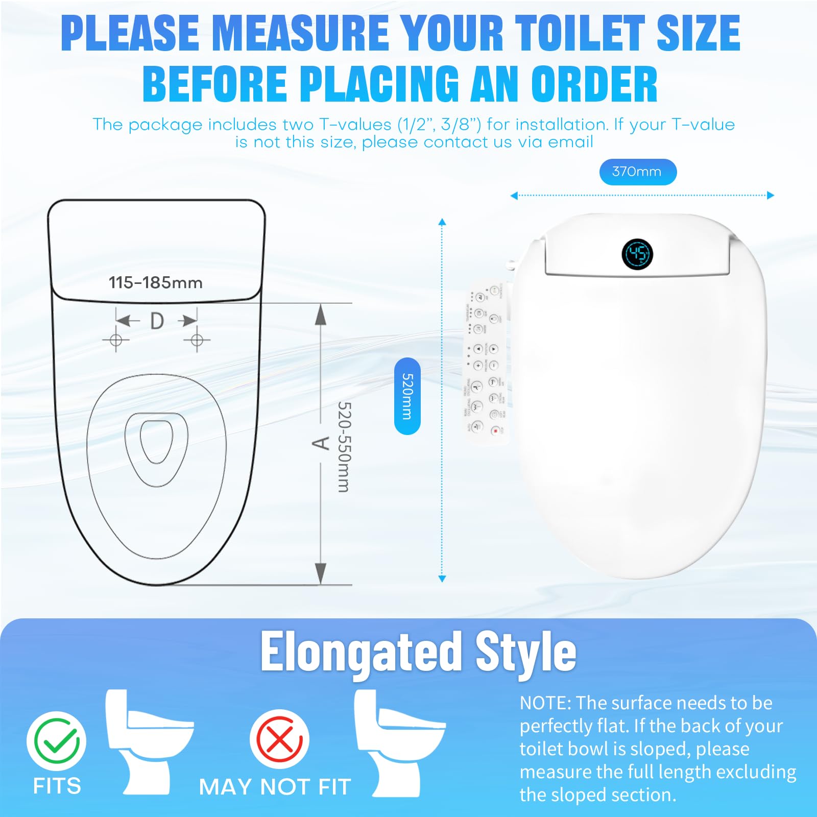 Asiento de Inodoro Inteligente con Bidet, Modelo Alargado Eléctrico con Cuatro Modos de Limpieza, Temperatura y Presión Ajustables, Asiento con Calefacción y Mando de Control