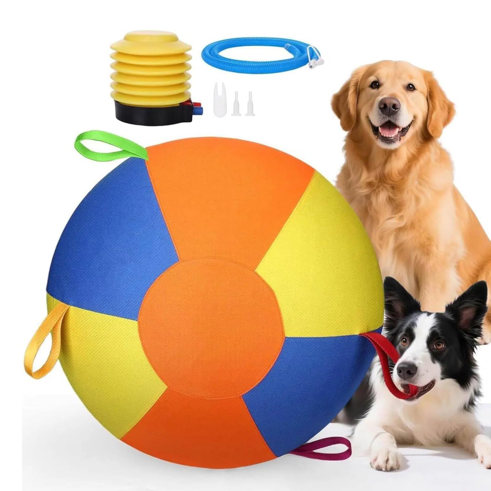 Pelota gigante calmante para perros, bola gigante de pastoreo para perros, bolas grandes inflables duraderas resistentes al desgarro con cubierta de mango y bomba para perros de juego y ejercicio (55