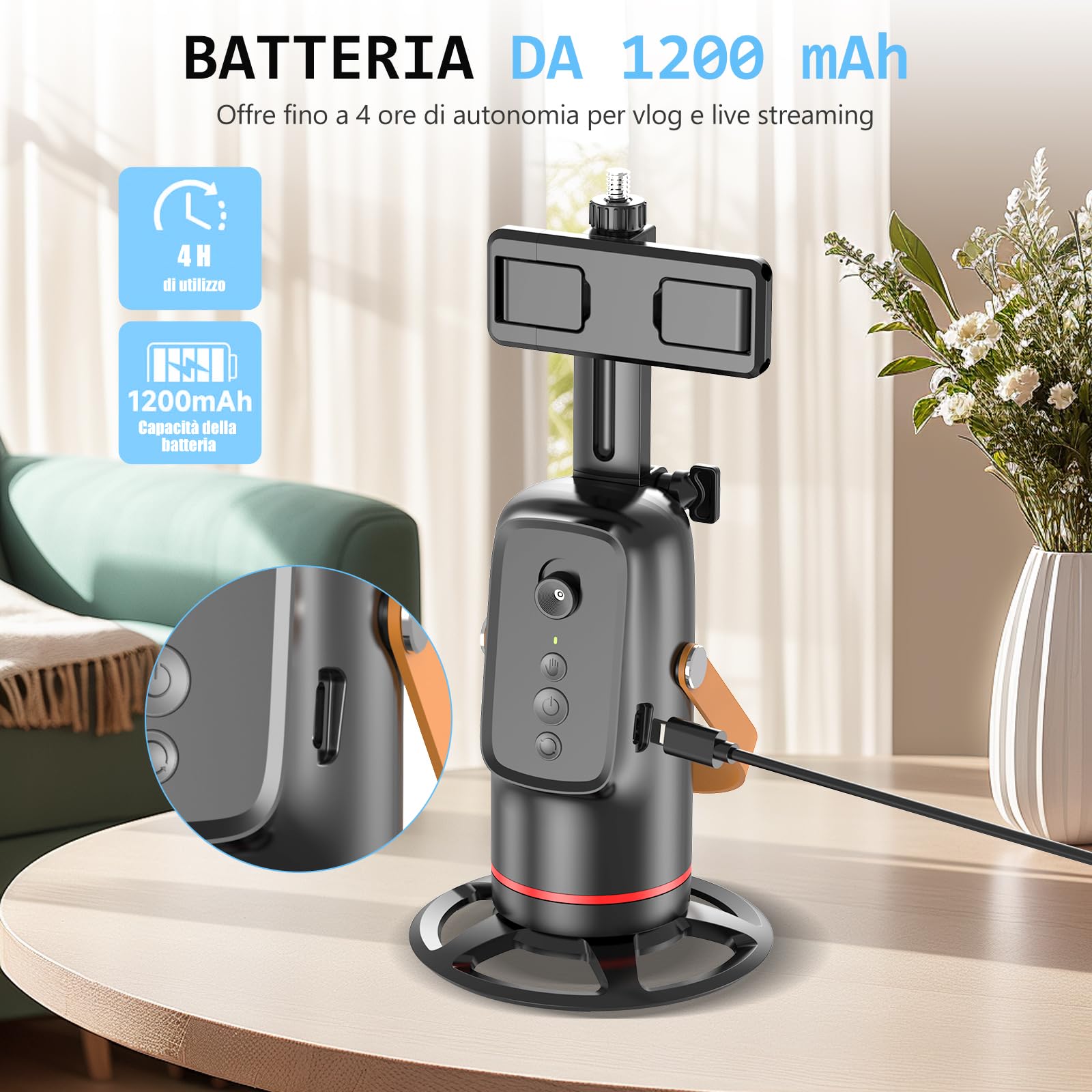 Gimbal per smartphone AI, Bwaliffury Stabilizzatore per iPhone, Android pieghevole, Auto Face Tracking Treppiede per cellulare con tracciamento di rotazione a 360°,Ricaricabile per Registrazione video