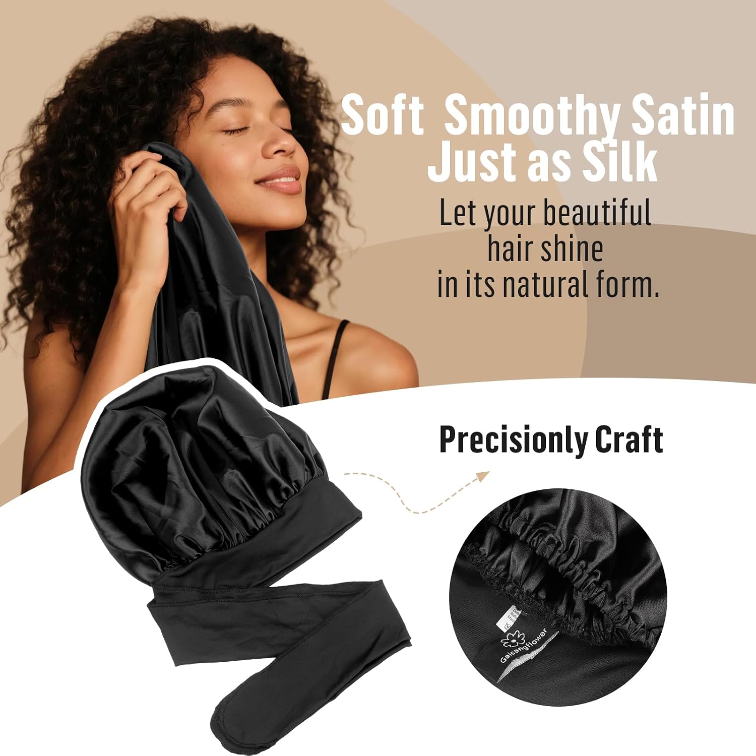 Double-Layer Satin Bonnet with Adjustable Tie - Double-Sided Hair Sleep Bonnet for Women and Curly Hair