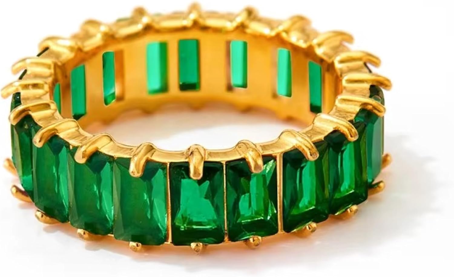 Cubic Zirconia Ring for Women, Emerald Cut Cubic Zirconia Eternity Ring, Fashion Wedding Band Style, Continuous Diamond Design
