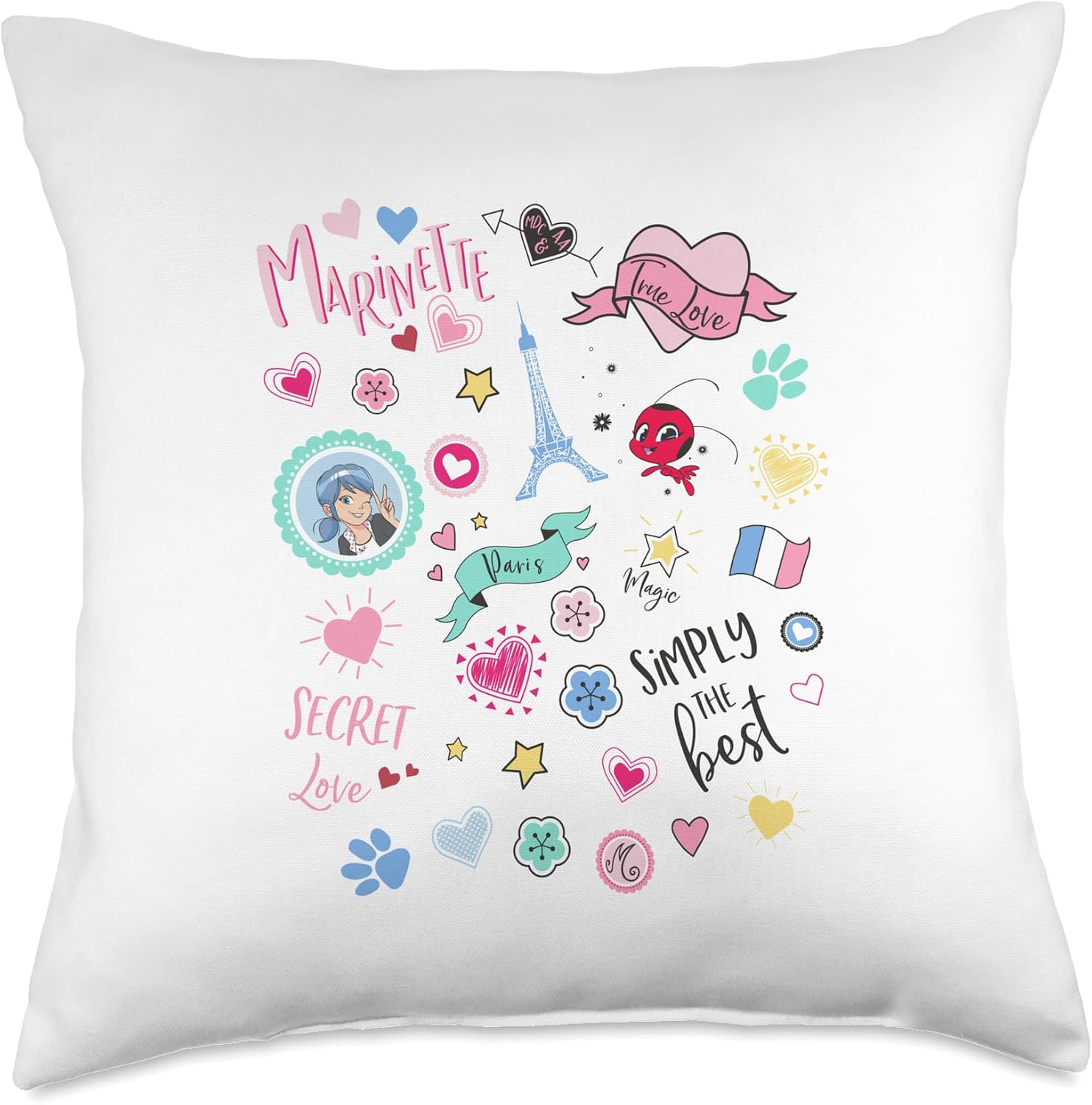 Miraculous Ladybug Charming Paris Marinette Secret love Throw Pillow