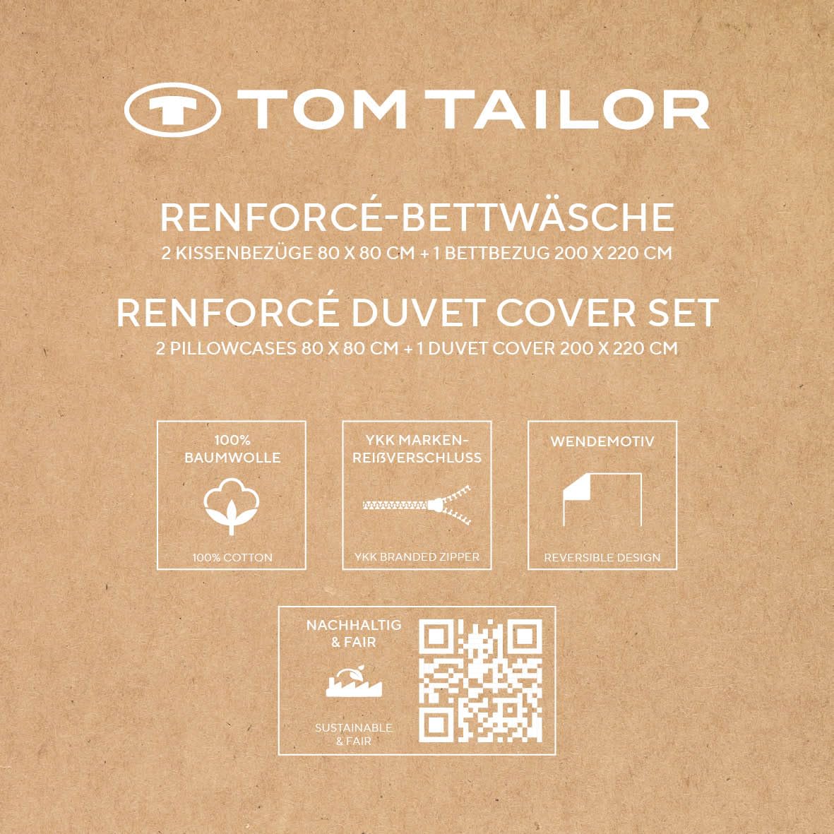 TOM TAILOR Renforcé-Bettwäsche, 2 * 80x80 + 200x220 cm, 100% Baumwolle/Renforcé, mit Wendemotiv und farbigem Reißverschluss, MEDIUM Stripes Türkis (Fresh Sage, Smokey Sage)