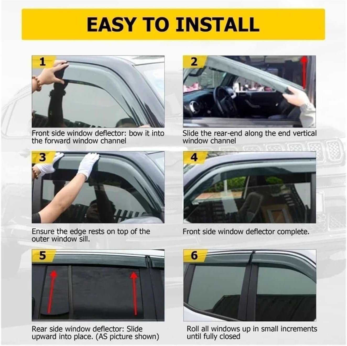 4個入り 車用サイドウィンドウデフレクター サン レイン ウェザーシールド と互換性がある ジープ コンパス 2017-2022年式