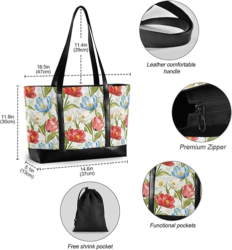 Miniatura 6 de Spring Flowers White Red Simple Computer Tote with Zipper Structured Tote for Teacher with Lunch maletin ejecutivo para mujer